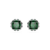 Birthstone stud earrings, Square cut, May, Green, Rhodium plated